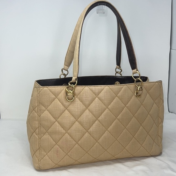 Chanel Large Grasscloth Linen Shoulder Handbag Tote Bag - Picture 3 of 14